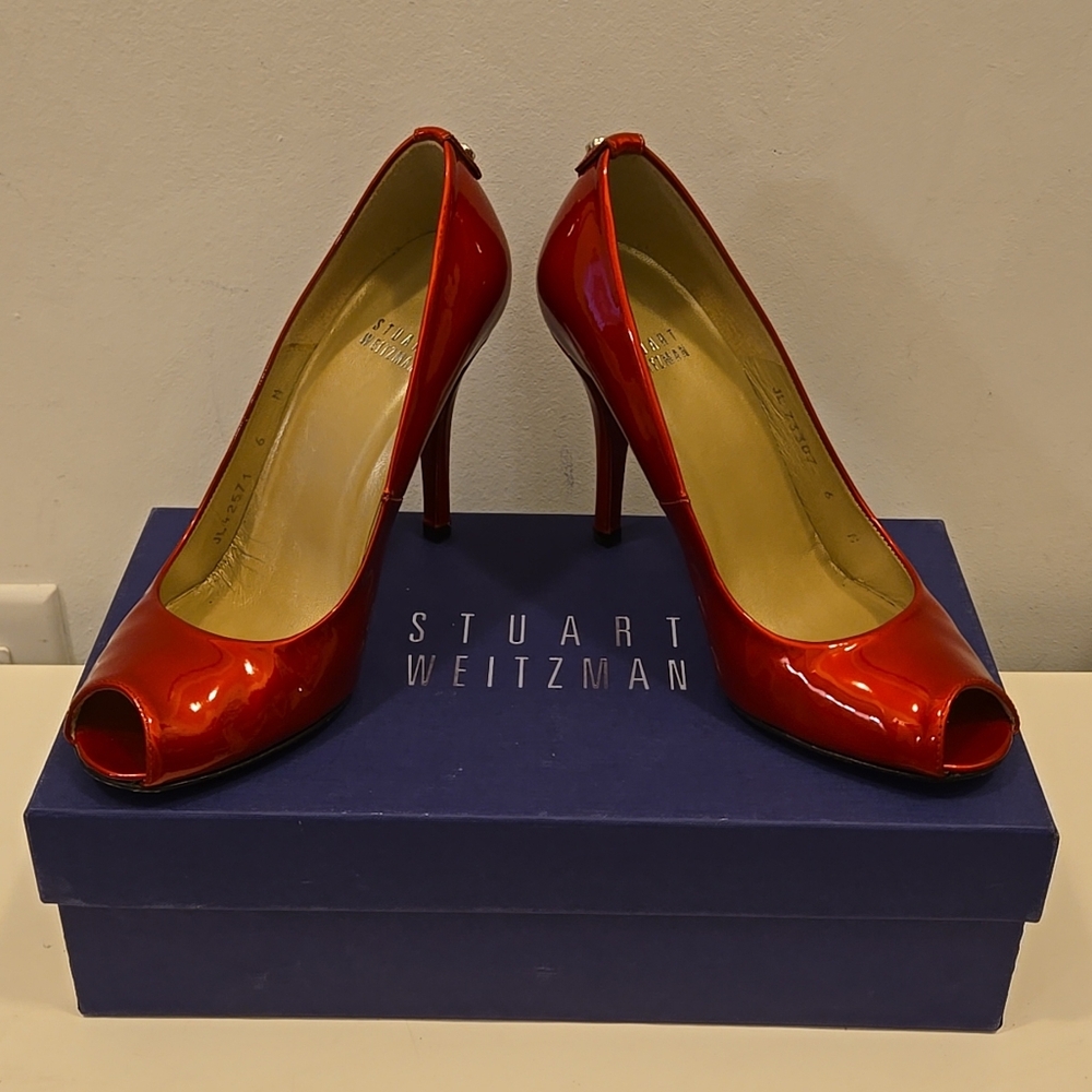 Stuart Weitzman Red Peep Toe Heels 6M